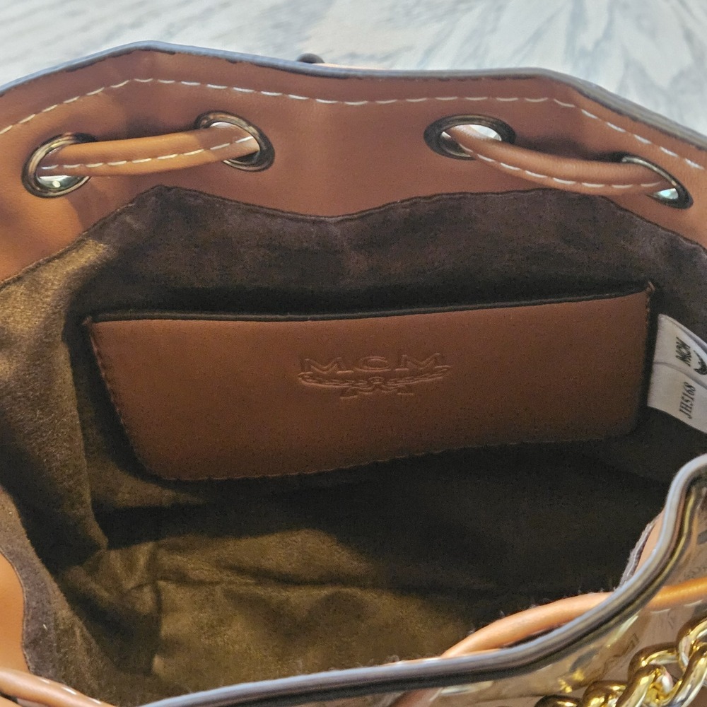 MCM Soft Berlin Visetos Monogram Drawstring Leather Bucket Bag Crossbody‎ Mini - Picture 8 of 14